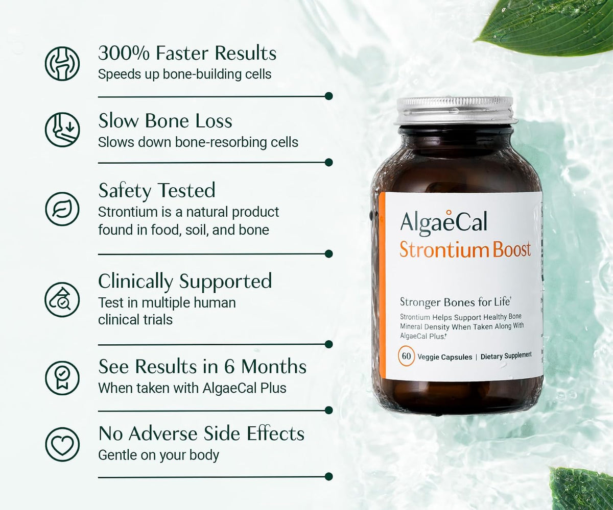 AlgaeCal Strontium Boost for Bone Density & Strength, 60 Caps, 1 Pack